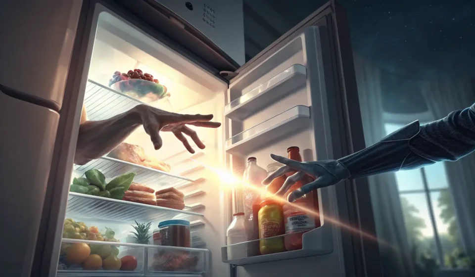 How to Express a Sibling Fight Over the Last Soda in Korean Illustration of two hands reaching for the last soda can inside an open refrigerator, symbolizing a...