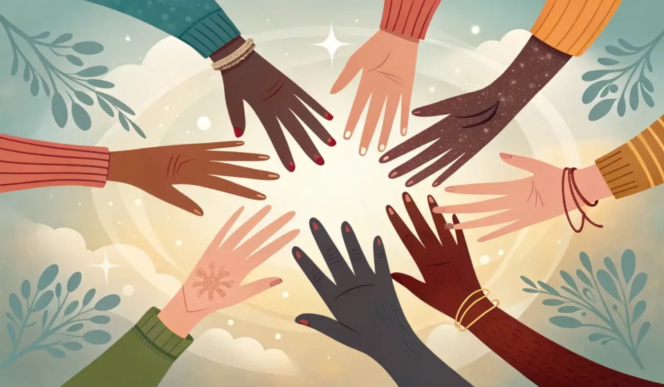 How to Say Social Service Agency in Korean Stylized illustration of diverse hands offering support, symbolizing Korean social services and comm...