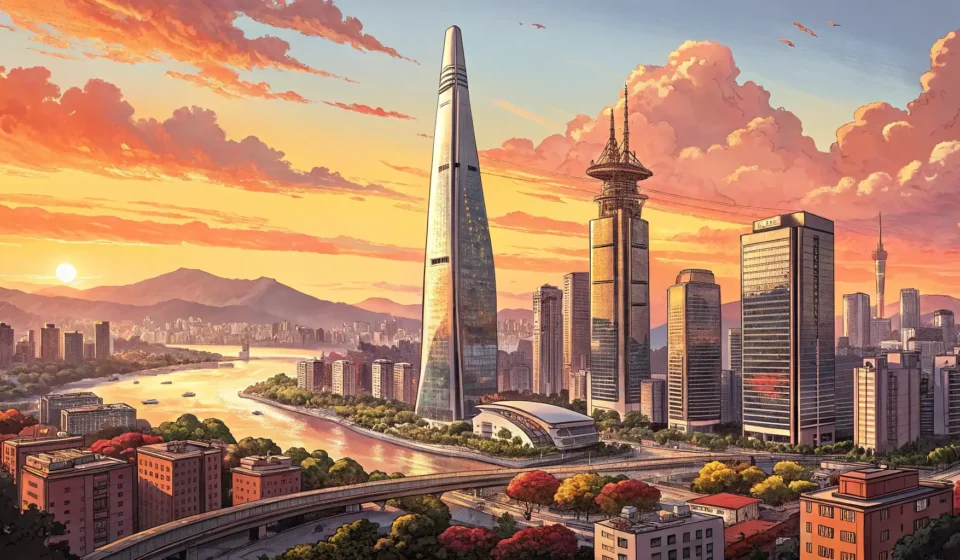 Starting a Business in Korea Sunrise over the modern Seoul skyline, representing the opportunity and growth associated with start...