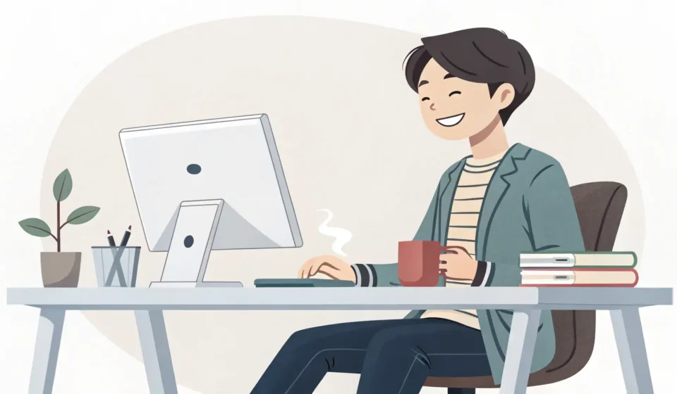 How to Ask for Help with Tax Filing in Korean Illustration of a friendly Korean person at a desk offering assistance, symbolizing getting help wit...