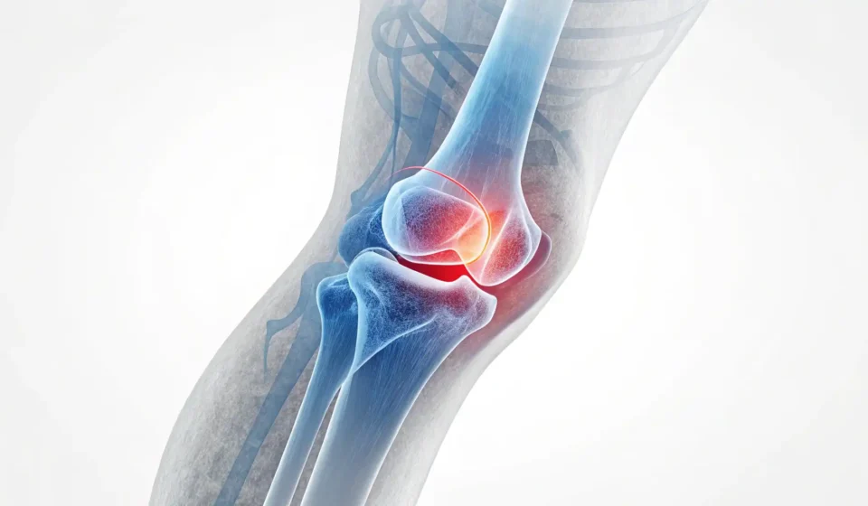 How to Say Arthroscopy in Korean Stylized illustration of a healthy knee joint with a subtle Korean Taegeuk color glow, symbolizing l...