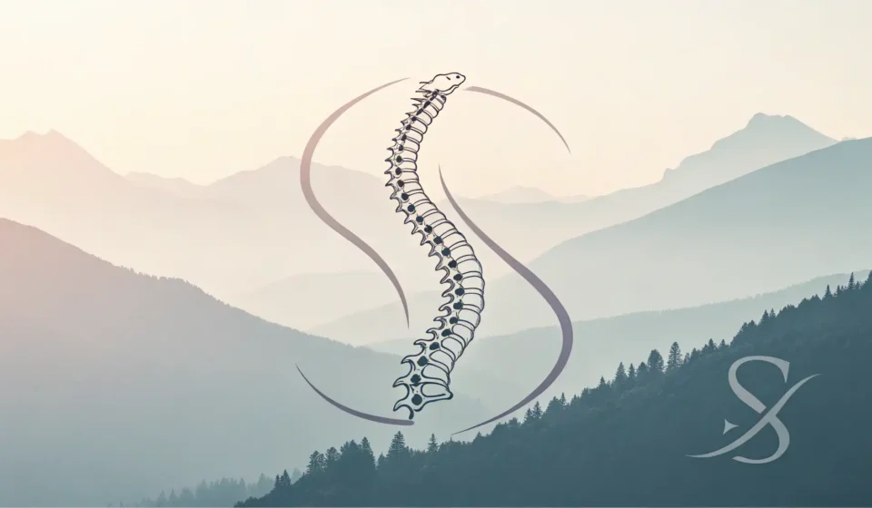 How to Say Scoliosis in Korean Abstract illustration with a gentle S-curve reminiscent of a spine, incorporating Korean traditional...