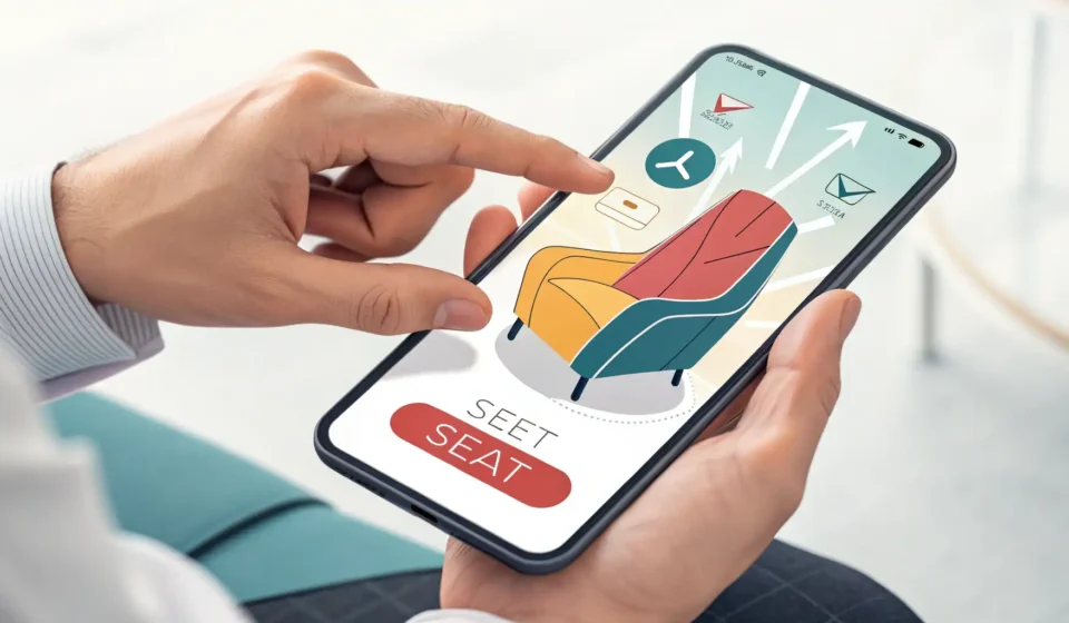 How to Use Ticketing Services in Korean Illustration of a hand using a smartphone to select seats on a digital map, symbolizing online ticke...