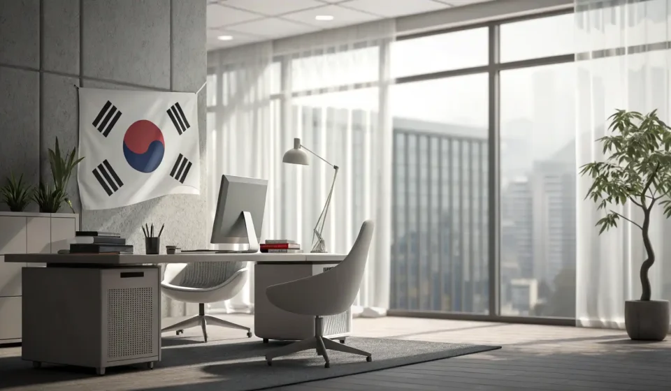 How to Say Trade Secret in Korean Stylized glowing icon symbolizing confidentiality against a blurred modern Korean business backgroun...