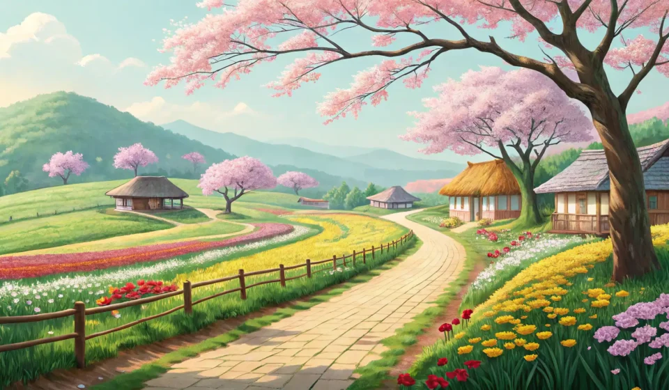 Understanding the Transparent Food Chain in Korean Illustration showing a clear visual path from a Korean farm with fresh produce to a dining table, re...