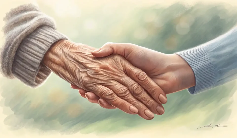 Understanding Hospice Care in Korean Hands gently clasped, symbolizing comfort and support in the context of learning Korean vocabulary f...