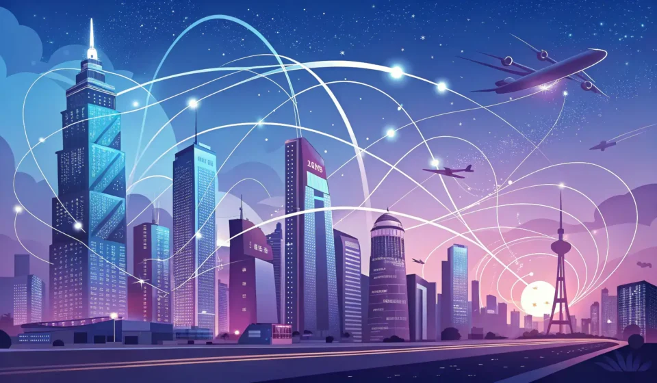 How to Say GraphQL in Korean Abstract digital art depicting glowing network connections over a futuristic Seoul cityscape, symbol...