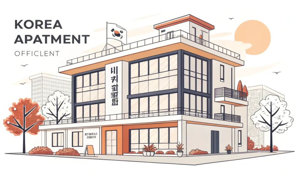 How to Say Monthly Rent (Wolse) in Korean Illustration of a Korean apartment building beside a calendar icon, symbolizing the concept of month...