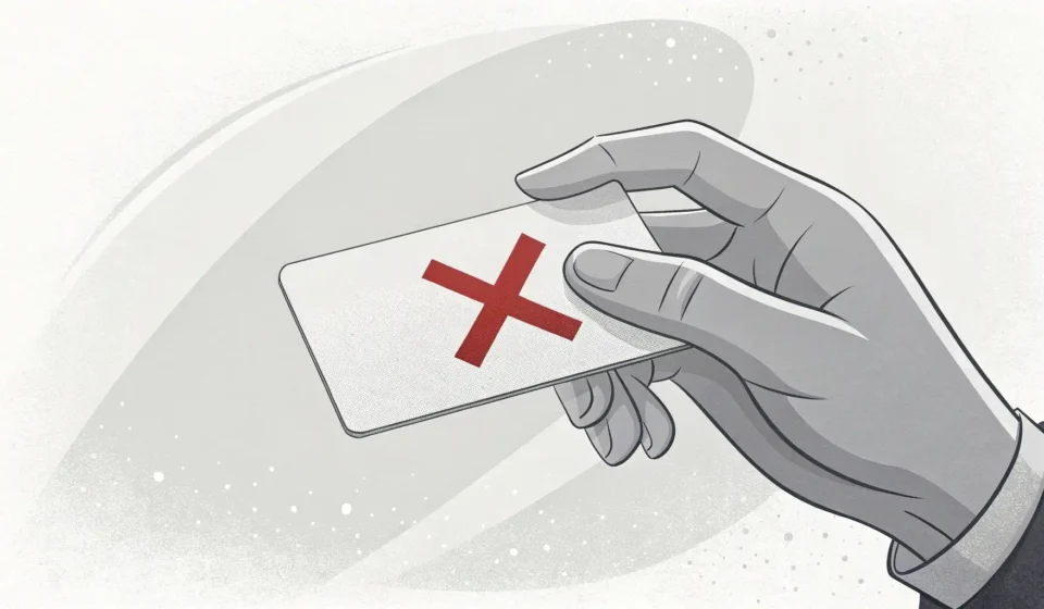 How to Report a Lost Credit Card in Korean Illustration of a hand holding a card marked with a red X, symbolizing cancellation, with a Korean g...