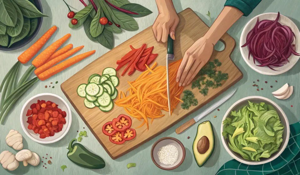 How to Share Korean Food Recipes in Korean Hands assembling a vibrant bowl of Korean Bibimbap, representing the preparation and sharing of Kore...