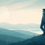 Figure overlooking a Korean cityscape at twilight, symbolizing the contemplation and challenge of ad...