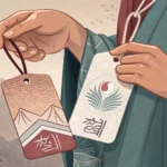 Illustration comparing a Korean-style clothing size tag with an international one, symbolizing askin...