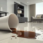 A spilled coffee cup lies on its side on a shiny office lounge floor, symbolizing needing to ask for...