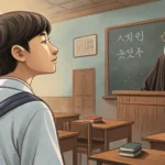 Illustration symbolizing a Korean student politely inquiring about an AI conference with a professor...