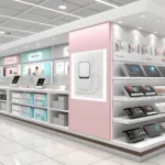 A modern Korean electronics store aisle displaying various electric kettles, illustrating the topic...