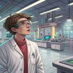 Illustration showing a student seeking help from a TA with a physics experiment in a lab, symbolizin...