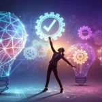 Abstract image symbolizing complex philosophical concepts in Korean, featuring glowing shapes intert...
