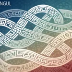 Abstract thumbnail blending stylized Korean Hangul characters with soft traditional colors and sharp...