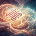 Abstract image symbolizing complex Korean expressions: a Korean endless knot dissolves into swirling...