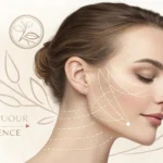 Abstract illustration symbolizing facial contouring refinement with elegant lines and soft colors, r...
