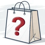 Graphic showing a shopping bag with a question mark, symbolizing issues with purchases, for a Korean...