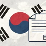 Illustration symbolizing Korean document translation: a document icon with arrows connecting the Sou...