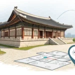 Illustration symbolizing expropriation compensation in Korea, showing a Korean building plot on a ma...