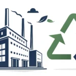 Stylized icons of a factory building and a financial document, representing the concept of a factory...