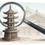 A magnifying glass examines a subtly glowing candle in a traditional Korean holder against a mysteri...