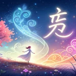 A glowing Korean Hangeul character floats inside a colorful nebula filled with swirling stardust, sy...