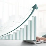 Stylized upward arrow graph over a blurred modern Seoul skyline, symbolizing learning about fund inv...