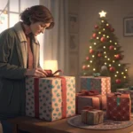 Illustration depicting a person carefully selecting from various elegantly wrapped Korean-style gift...