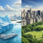 Split image comparing an accessible glacier and a challenging glacier, symbolizing making a choice f...