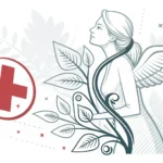 Stylized medical plus symbol incorporating subtle Korean design patterns, representing learning Kore...