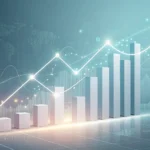 Abstract data visualization graphics (charts, graphs) glowing against a minimalist background with s...