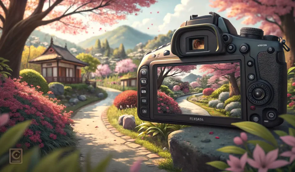 View through a camera viewfinder capturing a traditional Korean palace, symbolizing learning how to...