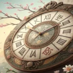 Stylized antique Korean clock face with glowing, fractured hands, symbolizing learning abstract conc...