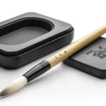Illustration symbolizing Korean academic research inquiry, showing a traditional ink brush next to a...