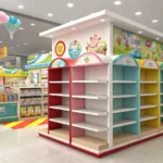 Illustration showing an empty shelf in a Korean toy store, representing asking about restock dates f...