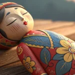 A close-up of a traditional Korean handmade toy displayed on a market stall, representing a tourist...