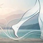 Minimalist illustration of smooth, elegant leg lines symbolizing calf aesthetics, set against a soft...