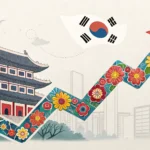 Thumbnail for Korean lesson on capital gains tax: Stylized graph with Korean patterns trends upward...