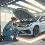 Illustration of a car being examined by a mechanic in an auto repair shop, representing learning Kor...