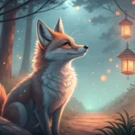 Stylized Korean fox looking at a complex, colorful maze pattern inspired by traditional Korean Danch...