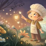 A fairy baker negotiates with a wind imp for help lifting dough, illustrating a Korean language less...