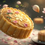 A colorful Korean traditional pastry floats magically amidst gentle wind swirls, symbolizing learnin...