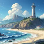 A picturesque Korean lighthouse on a sunny coastline, representing a travel landmark discussed in a...