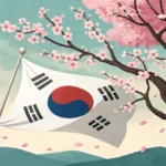 Illustration of the South Korean flag and Mugunghwa flower, representing Korean national holidays an...
