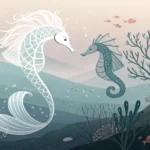 Abstract underwater illustration for a Korean learning lesson on persuasion, showing two symbolic fo...