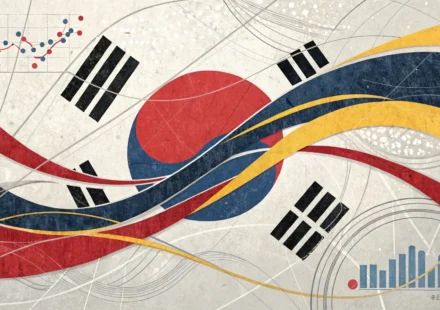 Abstract thumbnail with dynamic lines and shapes in Korean traditional colors, symbolizing the fast...